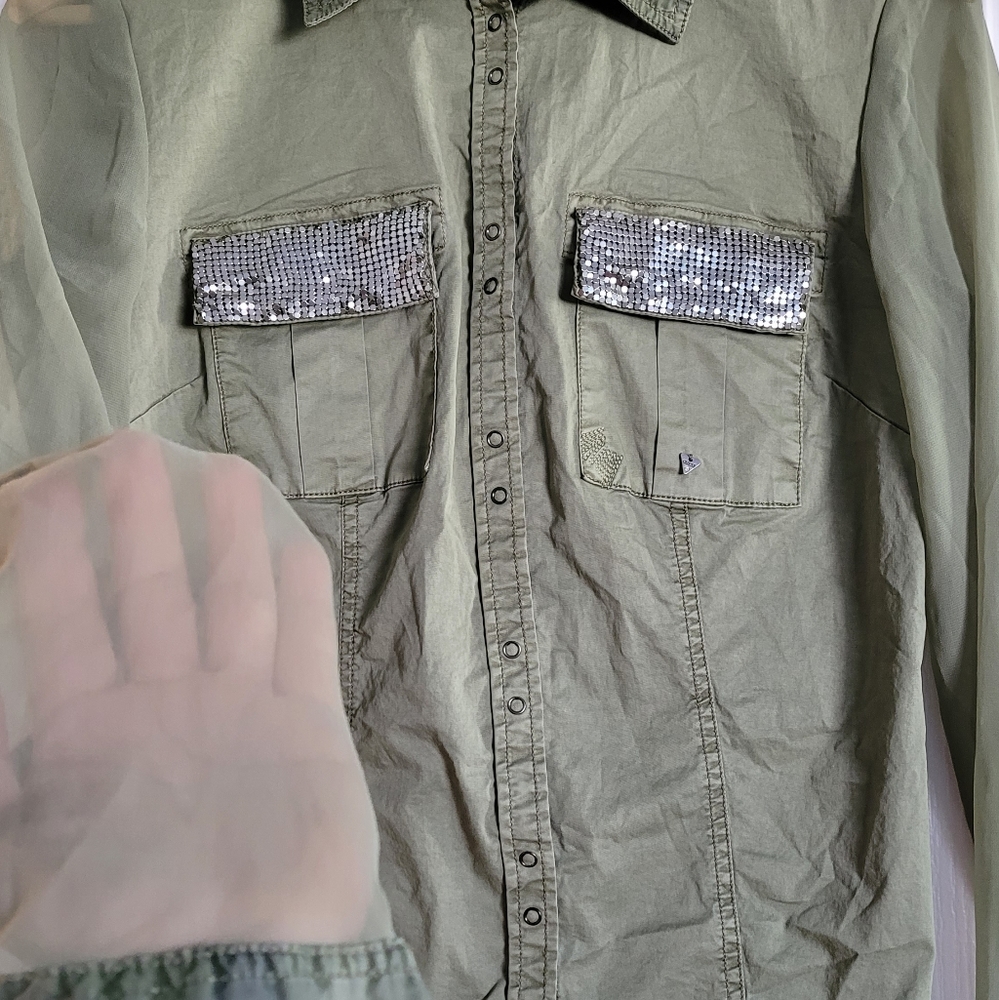 Guess camo mesh chiffon sleeves shirt - Picture 2 of 15